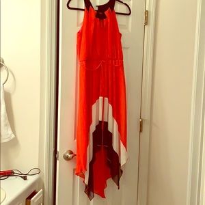 Red, black and white halter high-low dress